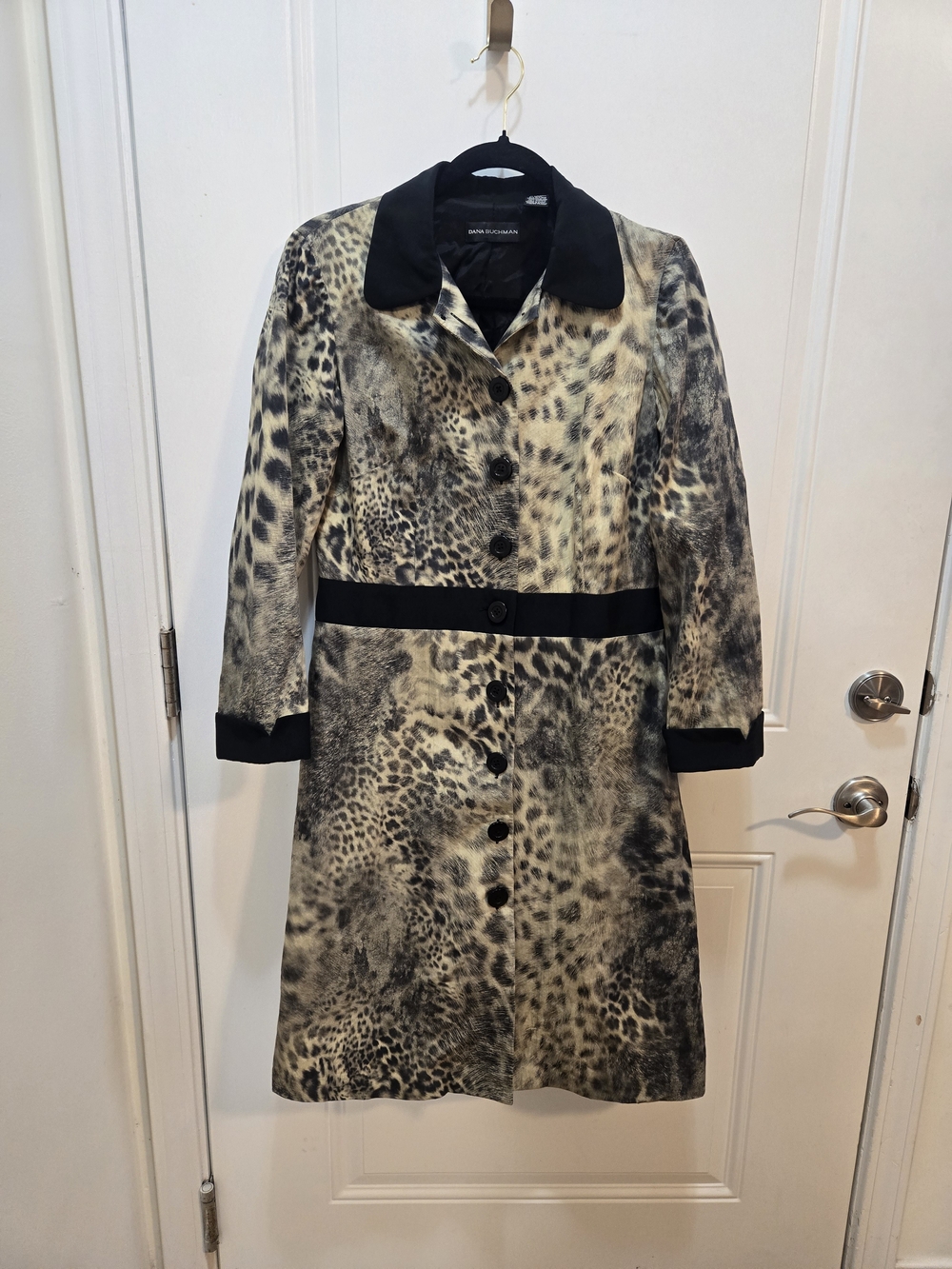 Dana Buchman Leopard-Pattern Trench Coat with Black Accents